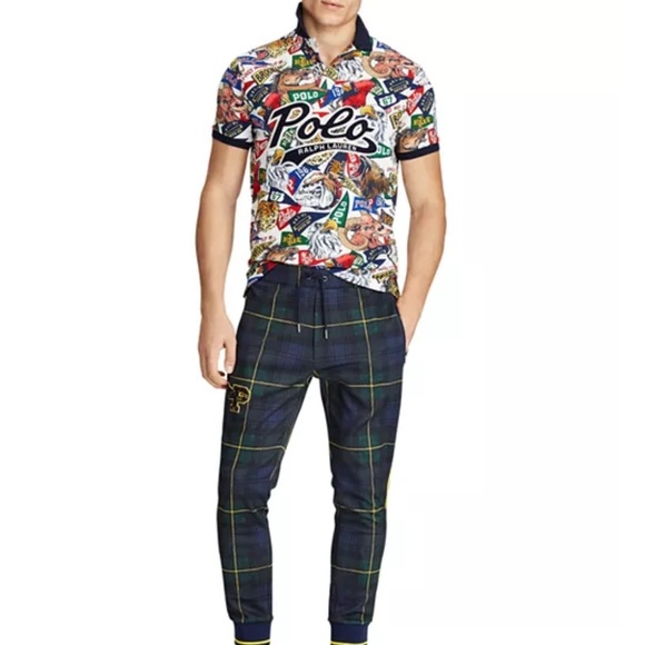 Polo Ralph Lauren mascot multi pattern polo flag mesh custom fit Sz 3XL - Picture 1 of 10